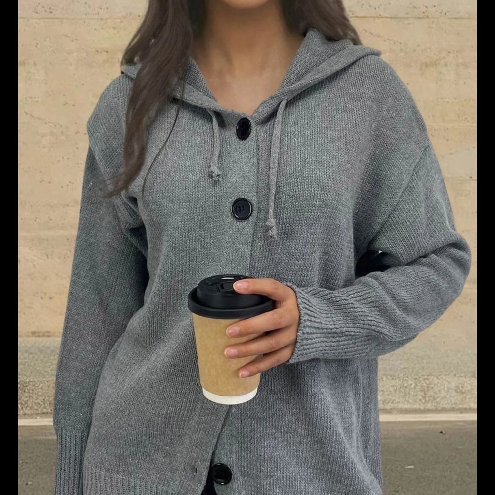 Woman's Medium Cozy Gray Button-Up Women's Hoodie